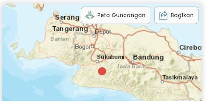 Peta Guncangan Gempa Sukabumi Dok BMKG.