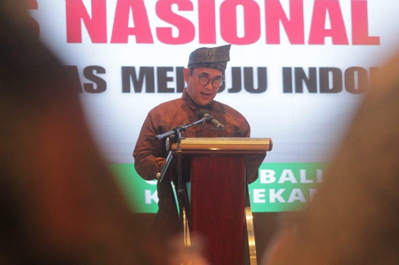 Sambutan Ketua Umum PWI Pusat Zulmansyah Sekedang pada  puncak acara Hari Pers Nasional (HPN) di Pekanbaru, Minggu (09/02/2025). 