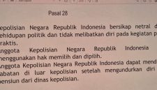  Undang-Undang Nomor 2 Tahun 2002 telah mengatur bahwa anggota Polri yang menduduki jabatan sipil di luar institusi kepolisian harus pensiun dini. Hal ini tertuang dalam Pasal 28 Ayat 3.